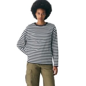Aritzia TNA Mighty Cotton Fletch Long Sleeve Tee Small Black White Striped